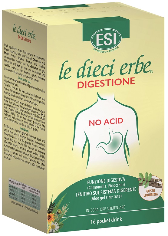 ESI LE DIECI ERBE DIGESTIONE NO ACID 16 POCKET DRINK GUSTO LIQUIRIZIA 20 ML - Farmadillo