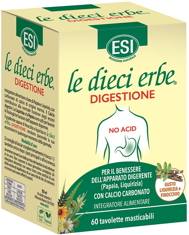 ESI LE DIECI ERBE DIGESTIONE NO ACID 60 TAVOLETTE MASTICABILI - Farmadillo
