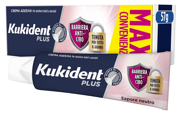 KUKIDENT PLUS BARRIERA ANTI-CIBO NEUTRO CREMA ADESIVA DENTIERE 57 G - Farmadillo