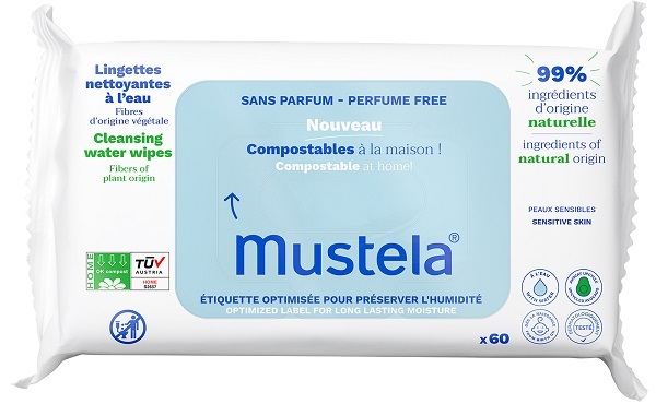 MUSTELA SALVIETTE ACQUA COMPOSTABILI SENZA PROFUMO 60 PEZZI - Farmadillo